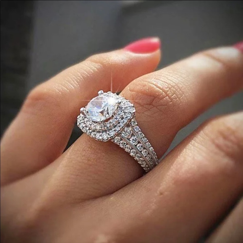 14K White Gold Natural Moissanite Ring - Picture 3 of 5
